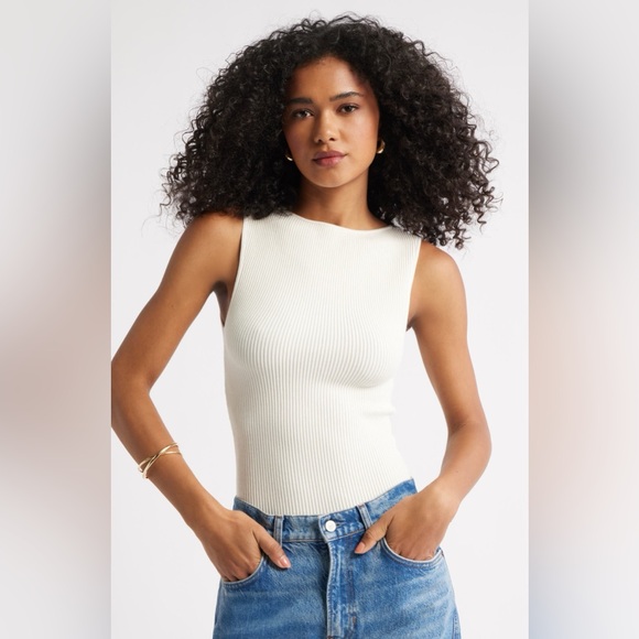 Open Edit Tops - Open Edit Luxe Sculpt Rib Sweater Tank White Whisper NWT